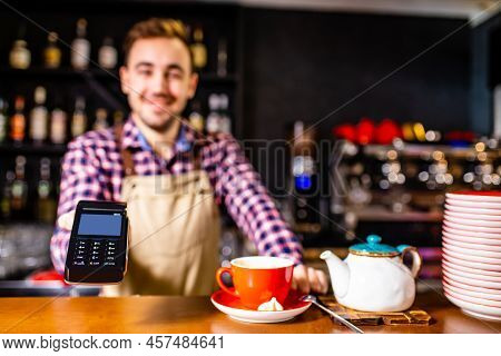 Paying By Credit Card At Cafe Concept Customer Paying For Order With A Smart Phone Contactless Payme
