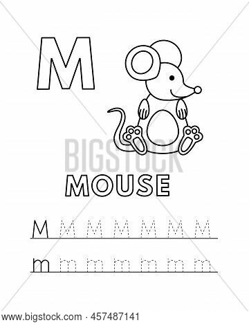 Alphabet With Cute Cartoon Animals Isolated On White Background. Coloring Pages For Children Educati