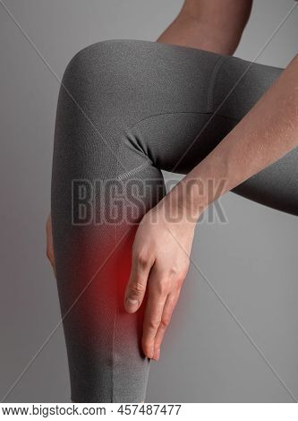 Shin, Leg Pain Concept. Abstract Injury Or Pain Close Up. High Quality Photo