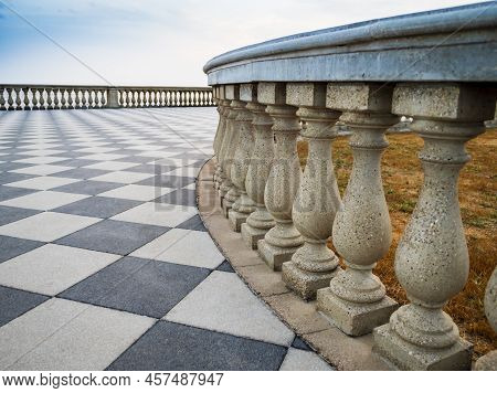 Detail Of Terrazza Mascagni, Stunning Belvedere Terrace With A Paved Checkerboard Surface, Livorno, 