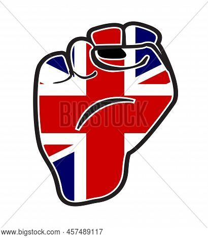 A Black Outline Power Fist Over The British National Flag Flag Isolated On A White Background