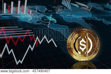 Usdc Usd Coin Stablecoin Cryptocurrency Golden Coin 3D Illustration