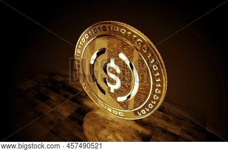 Usdc Usd Coin Stablecoin Cryptocurrency Golden Coin 3D Illustration