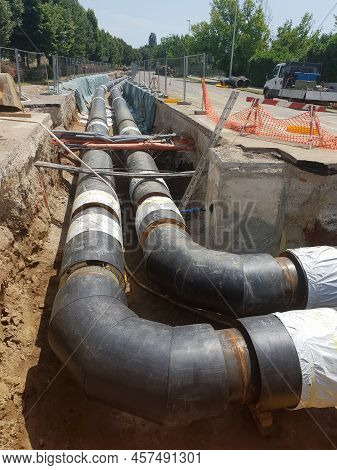Reconstruction Site Of District Heating System Pipeline And Replacement Of Old Pipes With New Ones. 