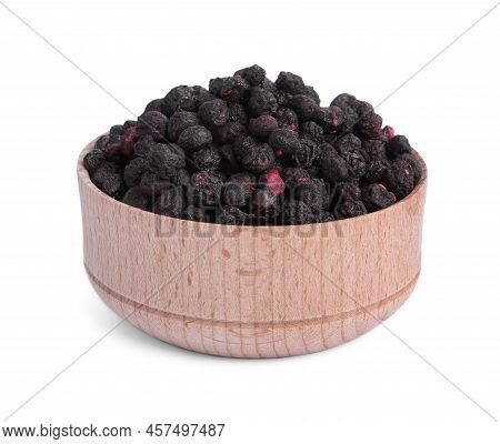 Freeze Dried Blueberries In Bowl On White Background