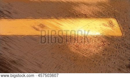 White Stripe On Gray-brown Asphalt. Stylization Under The Drawing With Strokes In Brown Tones. On A 