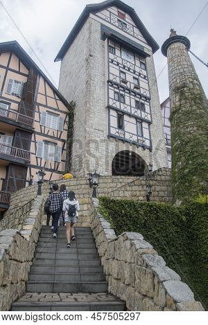Bukit Tinggi, Malaysia - Jun 08, 2022: People Visit To Old French Style Public Building At Colmar Bu