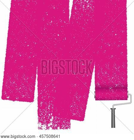 Paint Roller Vibrant Pink Grunge Texture Background Isolated On A White Background. Vector Illustrat
