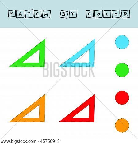 Worksheet Vector Design, Challenge To Connect The Rullers With Its Color. Logic Game For Children.