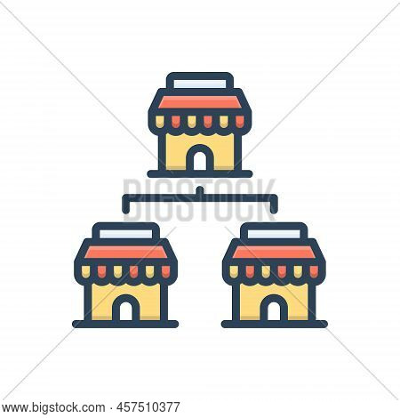 Color Illustration Icon For Subsidiaries Helpful Supporting Subordinate Auxiliary Neighbor House
