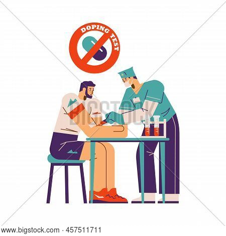 Anti-doping Banner With Sportsman Has Blood Test, Vector Illustration Isolated.