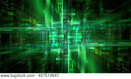 Digital Space Abstract Glowing Background. Digital Technologies, Data Transmission, Cloud Computing.