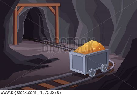 Mining Background. Natural Resources Mining Carts With Diamonds And Stones Exact Vector Cartoon Temp