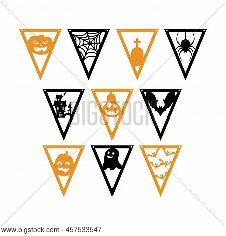 Halloween Bunting Banner. Set Flags Decoration For Party, Nursery Wall Decor. Isolated Vector Stock 