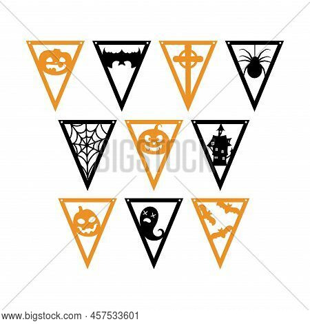 Halloween Bunting Banner. Set Flags Decoration For Party, Nursery Wall Decor. Isolated Vector Stock 