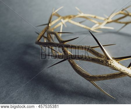 Branches Of Thorns Made Of Gold Woven Into A Crown Depicting The Crucifixion Casting A Shadow On A S
