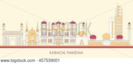 Cartoon Skyline Panorama Of City Of Karachi, Pakistan - Vector Illustration