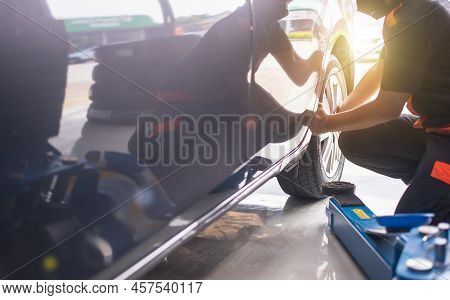 Automotive Suspension Test And Brake Test Rolls In A Auto Repair Service. Background