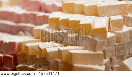Town Made Of Turkish Delights On Bazaar In Stambul.