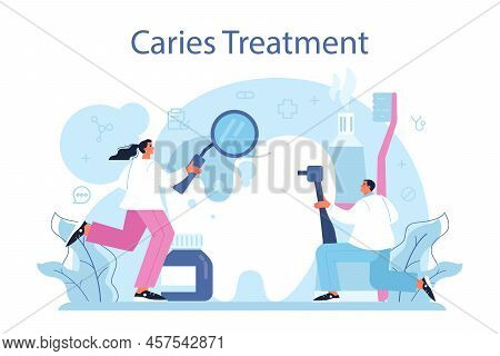 Dentist Concept. Dental Doctor In Uniform Treating Human Teeth