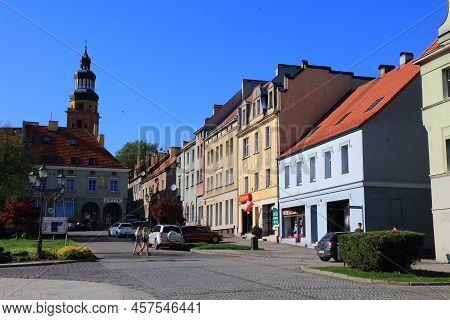 Wodzislaw Slaski, Poland - May 11, 2021: Main City Square (rynek) In Wodzislaw Slaski, Poland. Wodzi