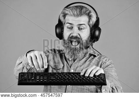 Best Service. Professional Gamer Playing Arcade Computer Game. Chat Online. Online Video Game. Cyber