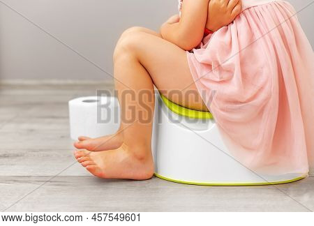 Child On The Potty With Stomach Pain. Toilet Problems.