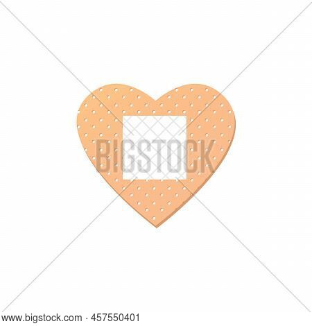 Medical Plaster In Shape Of Heart. Illustration Of Medical Plaster, Elastic Bandage Patches Of Diffe
