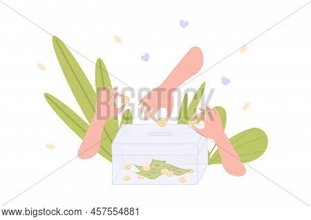 Hands Contributing Coins. Contributor Money Donation, Fundraising Pension Financial Fund Welfare Cas