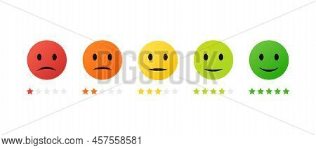 Customer Satisfaction Level With Rating Stars Icon. Feedback Emotion Scale Customer Symbol. Vector I