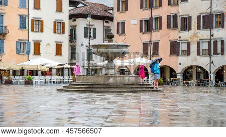 Udine, Italy - August 01, 2021: Piazza Giacomo Matteotti After The Rain In Udine, Friuli, Italy.