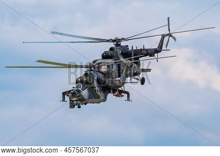 Sliac / Slovakia - August 3, 2019: Czech Air Force Mil Mi-24v Hind 7360 Attack Helicopter Display At