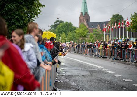 Copenhagen, Denmark - July 01, 2022: Spectators At The Tour De France In Norrebro District In The Ci