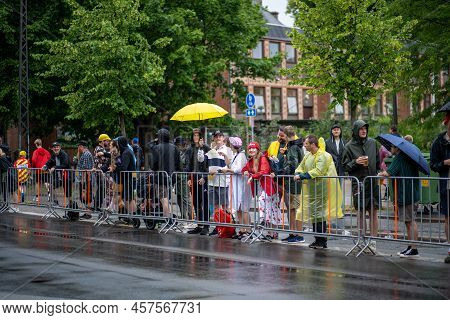 Copenhagen, Denmark - July 01, 2022: Spectators At The Tour De France In Norrebro District In The Ci