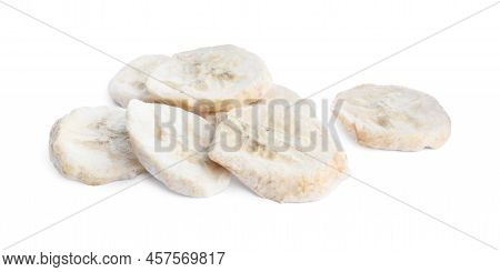 Pile Of Freeze Dried Bananas On White Background
