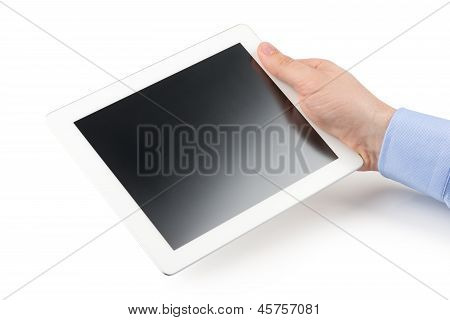 Człowiek w prawej trzyma komputer typu Tablet.