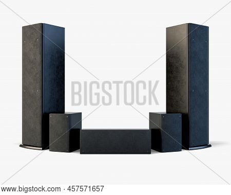 A Modern Surround Sound Speaker Arrangment On A Light Studio Background - 3d Render