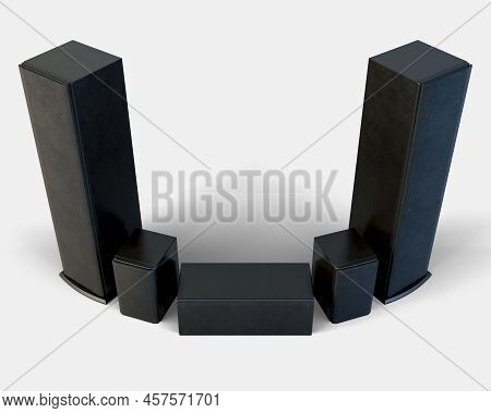 A Modern Surround Sound Speaker Arrangment On A Light Studio Background - 3d Render