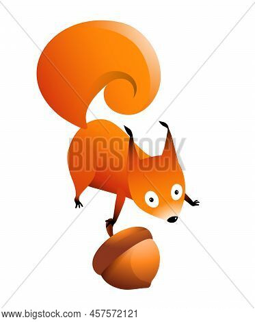 Squirrel Animal Holding A Hazelnut Clipart, Cute Character Illustration For Children. Funny Adorable