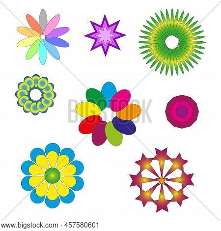 Icon With Different Flowers. Doodle Button With Different Flowers. Vector Illustration. Stock Image.