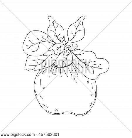Hand Drew Apple Beautiful Whole Fruit. A Single Illustration Of An Apple Line Art Fruit