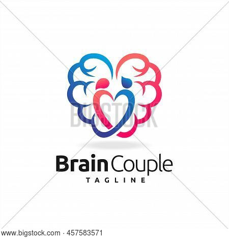 Brain Couple Logo With Love Concept, Brain Couple Logo