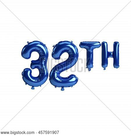 3d Illustration Of 32th Blue Balloons Isolated On White Background
