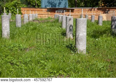 New Cement Posts For Foundation Constrcution, Summertime Outdoor Shot