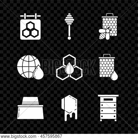 Set Hanging Sign With Honeycomb, Honey Dipper Stick, Bee And, Beekeeper Protect Hat, Honeycomb, Hive
