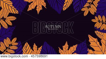 Frame From Autumn Leaves On Dark Background