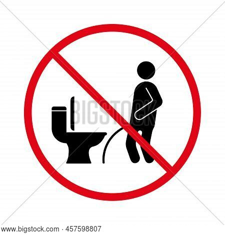 Prohibited Man Miss Toilet. Ban Men Pissing Black Silhouette Icon. Forbid Miss Urinating Male In Wc 