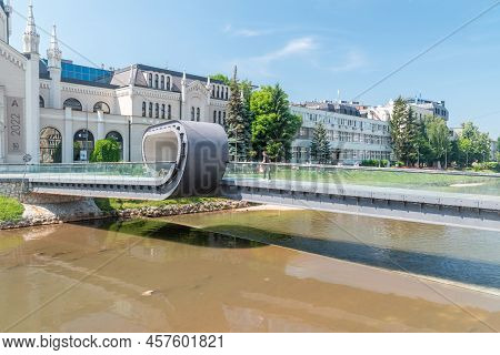 Sarajevo, Bosnia And Herzegovina - June 3, 2022: Festina Lente Over Miljacka River.