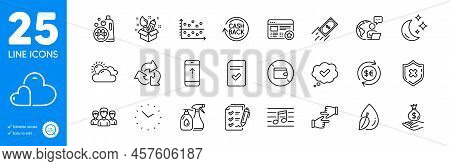 Outline Icons Set. Moon, Survey Checklist And Dot Plot Icons. Favorite, Checked File, Musical Note W