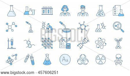 Chemistry Doodle Illustration Including Icons - Flask, Lab Tube, Scientist, Petri Dish, Beaker, Expe